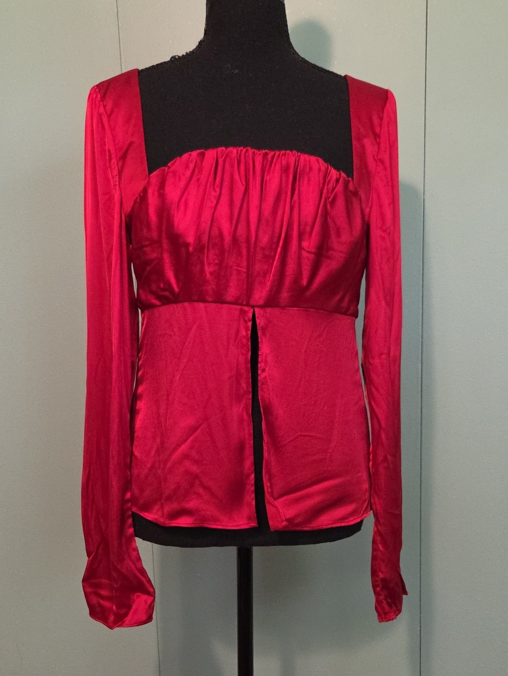 Nwt Lpa Red Long-Sleeve Square Neck Open Front Blouse Size Small